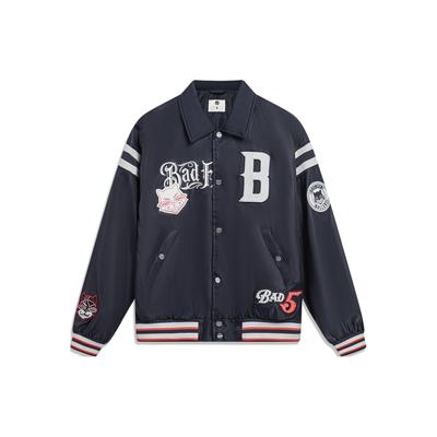 Li Ning X Mister Cartoon Collaboration Anti-Five Series American Vintage Letter Print Polo Neck Long Sleeve Flight Jacket Men Jackets AJDT749-1