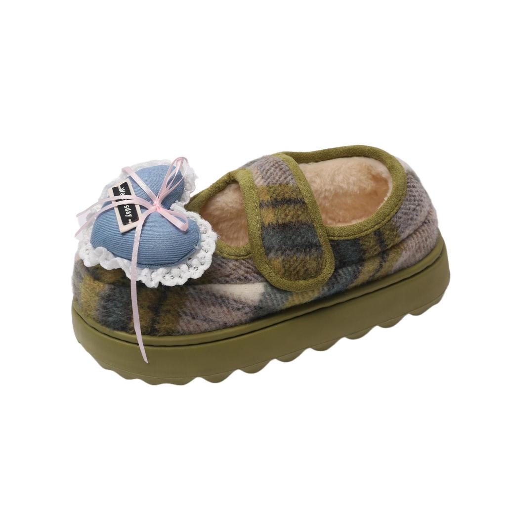 Korean version of cute Mickey plaid cotton shoes for women's 2025 new home warmth and outer wear thick-soled plush cotton shoes