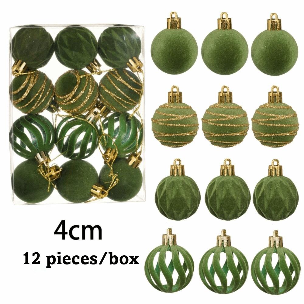 12Pcs/Box Velvet Christmas Hanging Balls DIY Crafts Painted Plastic Christmas Tree Ornament 4CM Christmas Flocked Ball Set
