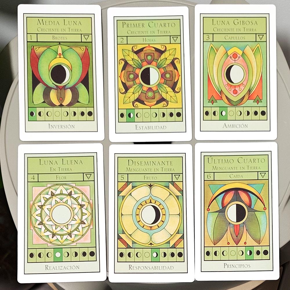 12x7cm Lascia che le Fasi Lunari Guidino la Tua Vita 72 Carte Oracolari Spagnole Stampate su Cartoncino a Doppia Rilievo