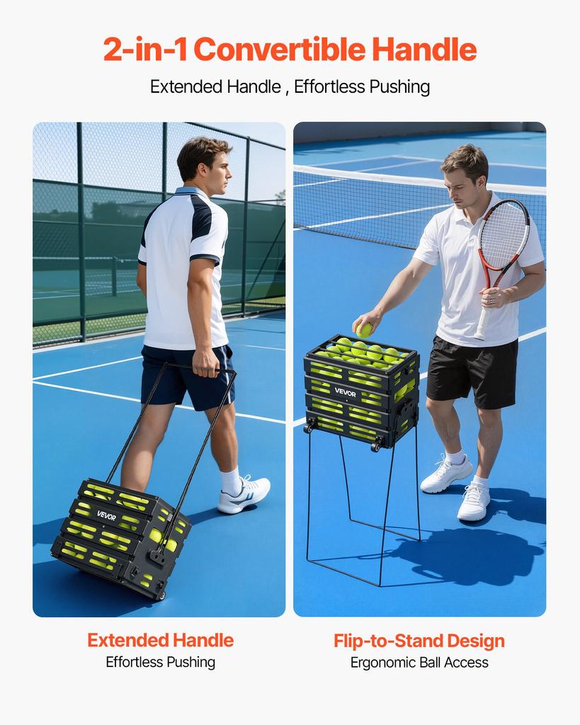 VEVOR Tennis Ball Hopper, Holds 80 Tennis Balls, Pickleball Basket Cart with Wheels for Easy Pick Up