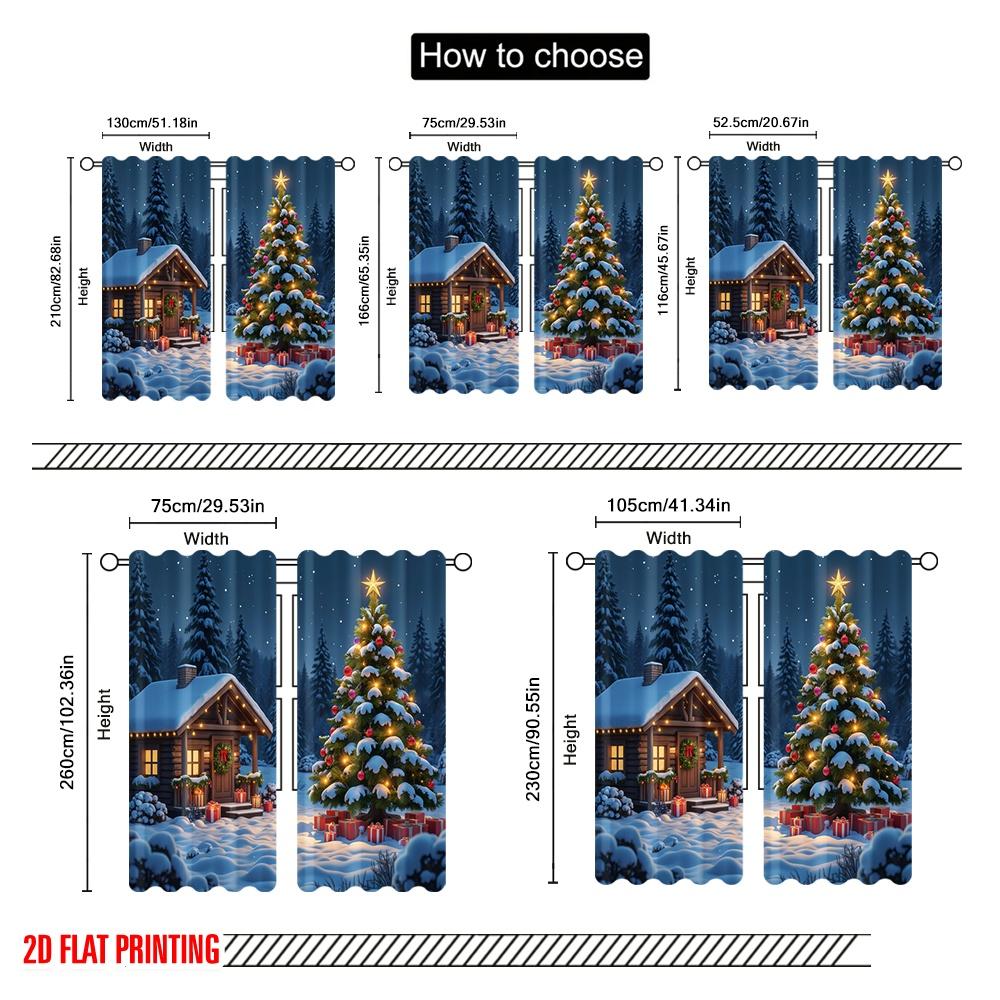 Set Of 2 Flat Printing Drapes Day Christmas House View Polyester Without Electricity Birthday Party Use Room Bedroom Wall Curtain For Master Made