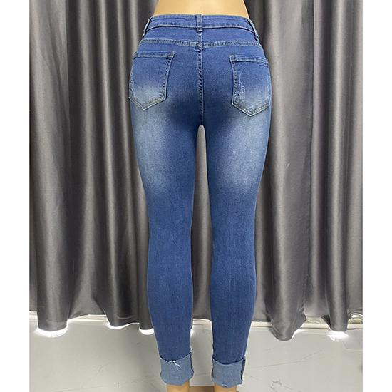 Europejskie i Amerykańskie Damskie Dżinsy z Wysokim Stanem Długie Modne Wszechstronne Spodnie z Prostą Nogawką Podarte Dżinsy Damskie Spodnie Slim Fit