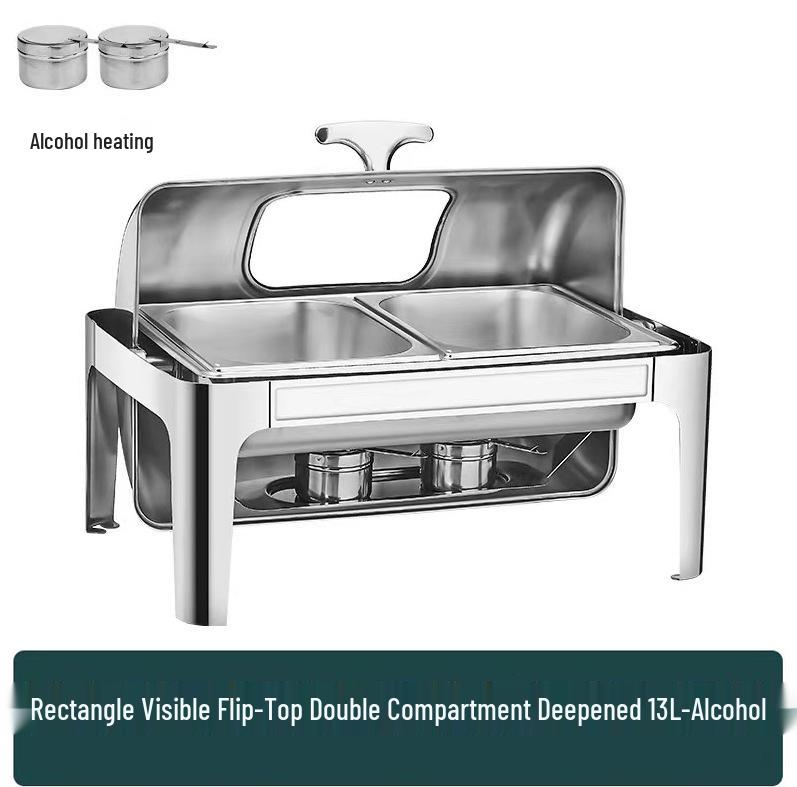 Gold-Plated Stainless Steel Buffet Warmer with Full Lid and Visible Insulation