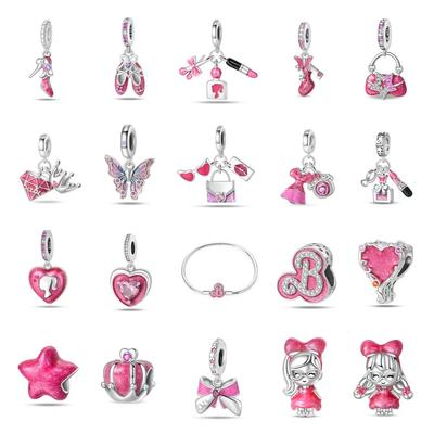 New 925 Silver Barbi Pink Fashion Makeup Pendant Beads DIY Style Jewelry Accessories Bracelet Charm Jewelry Gift