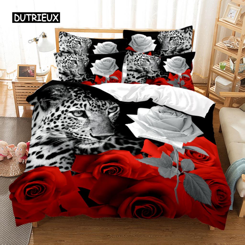 Povlečení červená růže Povlak na přikrývku/přikrývku Pouzdro na polštář 3D HD Double Full King Queen Twin Single 3/2KS Polyester Povlak na přikrývku