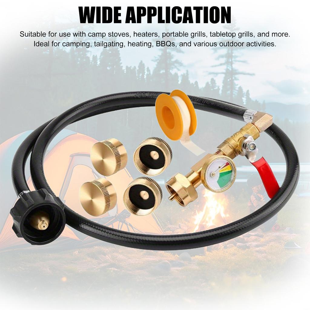 Furtun Adaptor Reumplere Propan cu Manometru și Supapă de Control ON/OFF, Furtun de Extensie 3 FT 36 Inch pentru Rezervoare Gaz Propan 1LB