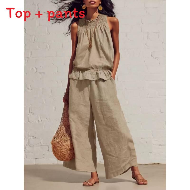 Bohemian Style Womens Sleeveless Twopiece Set With Polyester Fabric For Casual Summer Wear