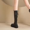 2024 New Fashion Women's Thick Knee-high Boots Autumn and Winter Patent Leather Women's Lace-up Mid-heeled Casual Boots
