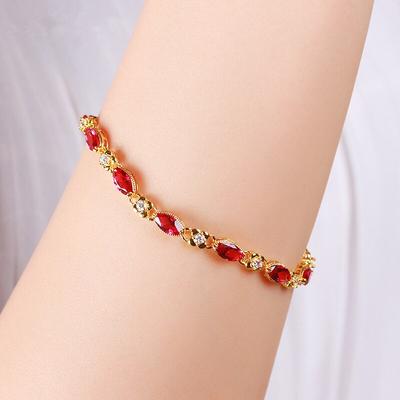 Gold Plated 24k Bracelet Ruby Bracelet For Women Wedding Christmas Birthday Gift