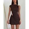 2026 Womens Elegant Metal Buckle Pleated Slim Fit Bodycon Midi Dress