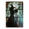 Halloween Witch Bat Silhouette Metal Sign 8x12 Vintage Gothic Wall Decor Durable 2D Flat Plaque for Spooky Party Bar