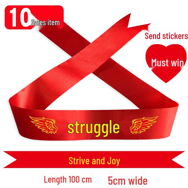 Custom 'Go for it' Headband & Wristband Set: Perfect for School Entrance Exams and Sports Meets - Red Ribbon Design