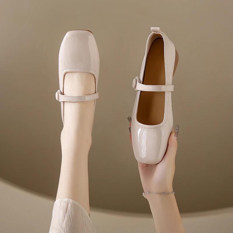 Fashion 2024 New Square Toe Ballet Shoes Fashion Low Heel Mary Jane Shoes Silver Shallow Buckle Soft Sole Shoes Zapatos De Mujer