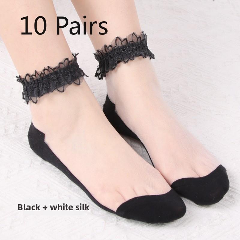 10 Perechi Perechi Șosete de Barcă de Vară Subțiri Transparente cu Dantelă Dantelă pentru Femei Șosete din Sticlă de Cristal pentru Femei