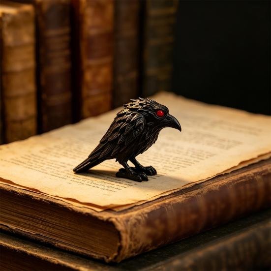 Gothic Crow Figurine, Resin Raven Statue with Red Eyes, Dark Raven Desktop Decorations, Halloween Ornaments Unique Goth Gifts