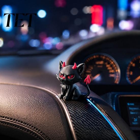 Creative Shelf Ornaments 3D Printed Evil Cat Ornament for Car Dashboard, Devil Black Handcrafted Statues Figurine, Gothic Desktop Decoration