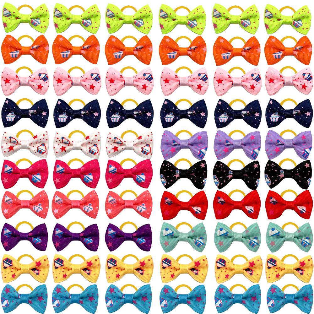 100pcs Pet Accessories Dog Hair bows Fashion Cute Dog Bows Rubber Bands Pet Hair Collar Decoration for Dog Accessories