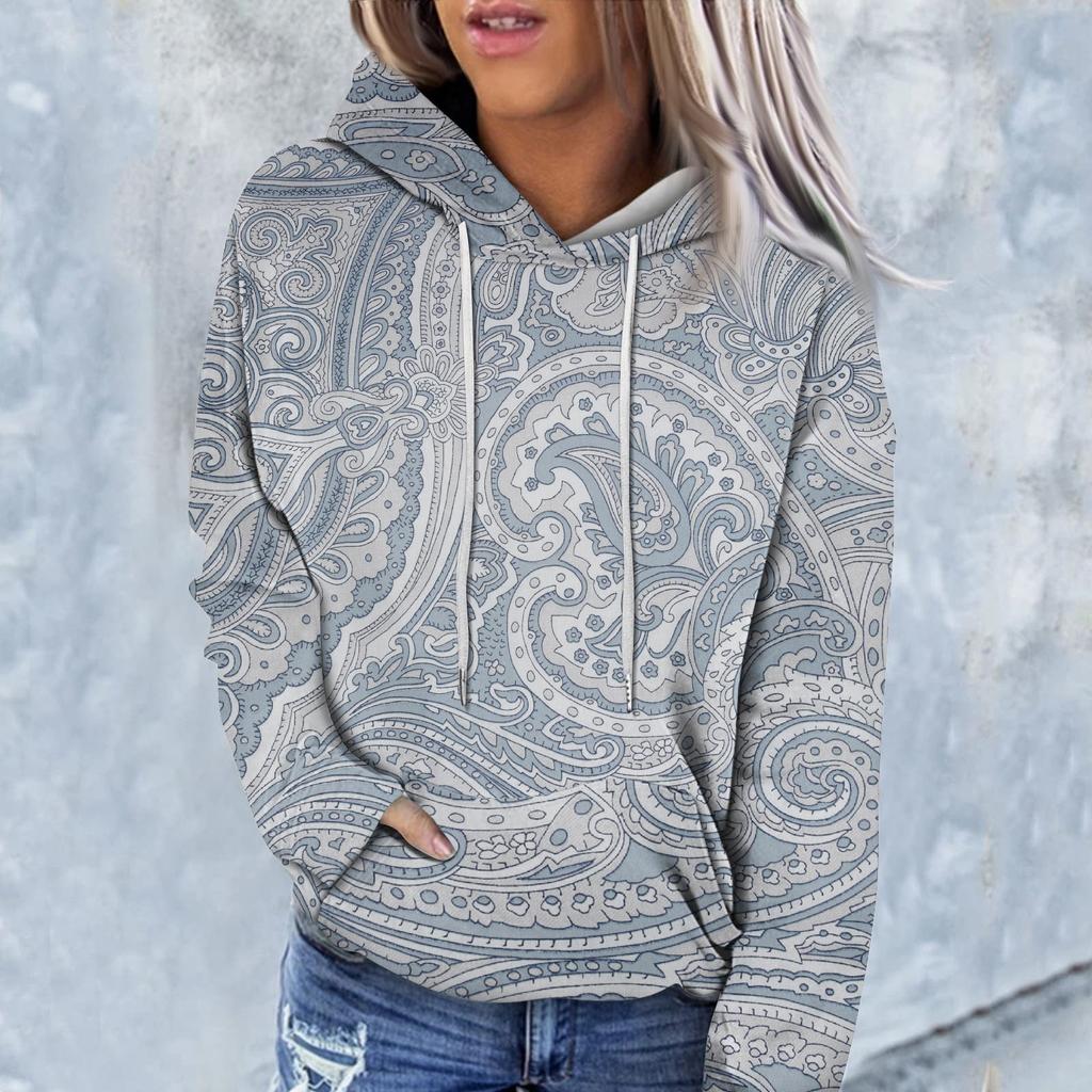 Sweat-shirt à capuche à manches longues et imprimé floral pour femme