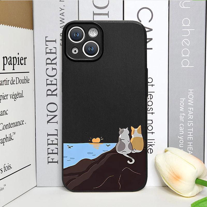 Cute Cartoon Cat Dog Couple Phone Case For iPhone 16 15 14 13 12 11 Pro Max Mini X XS SE 7 8 Plus 16E Shockproof Non-Slip Cover