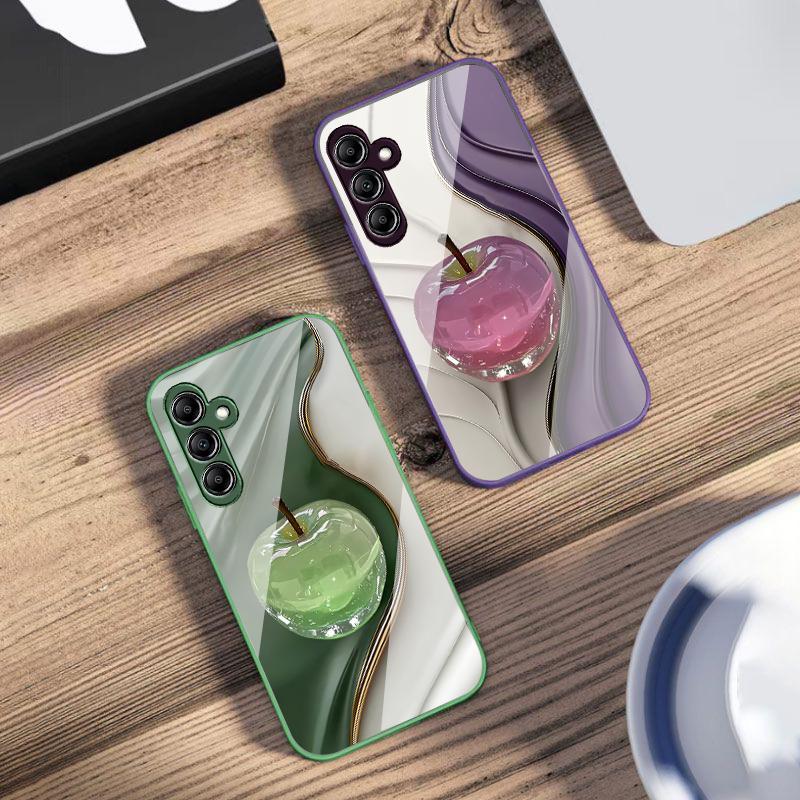 Transparent colored apple For Samsung Galaxy A14 4G 20 30 52 20S 21S 22 32 33 34 42 50 51 53 54 70 71 72 73 5G Glass Phone Case