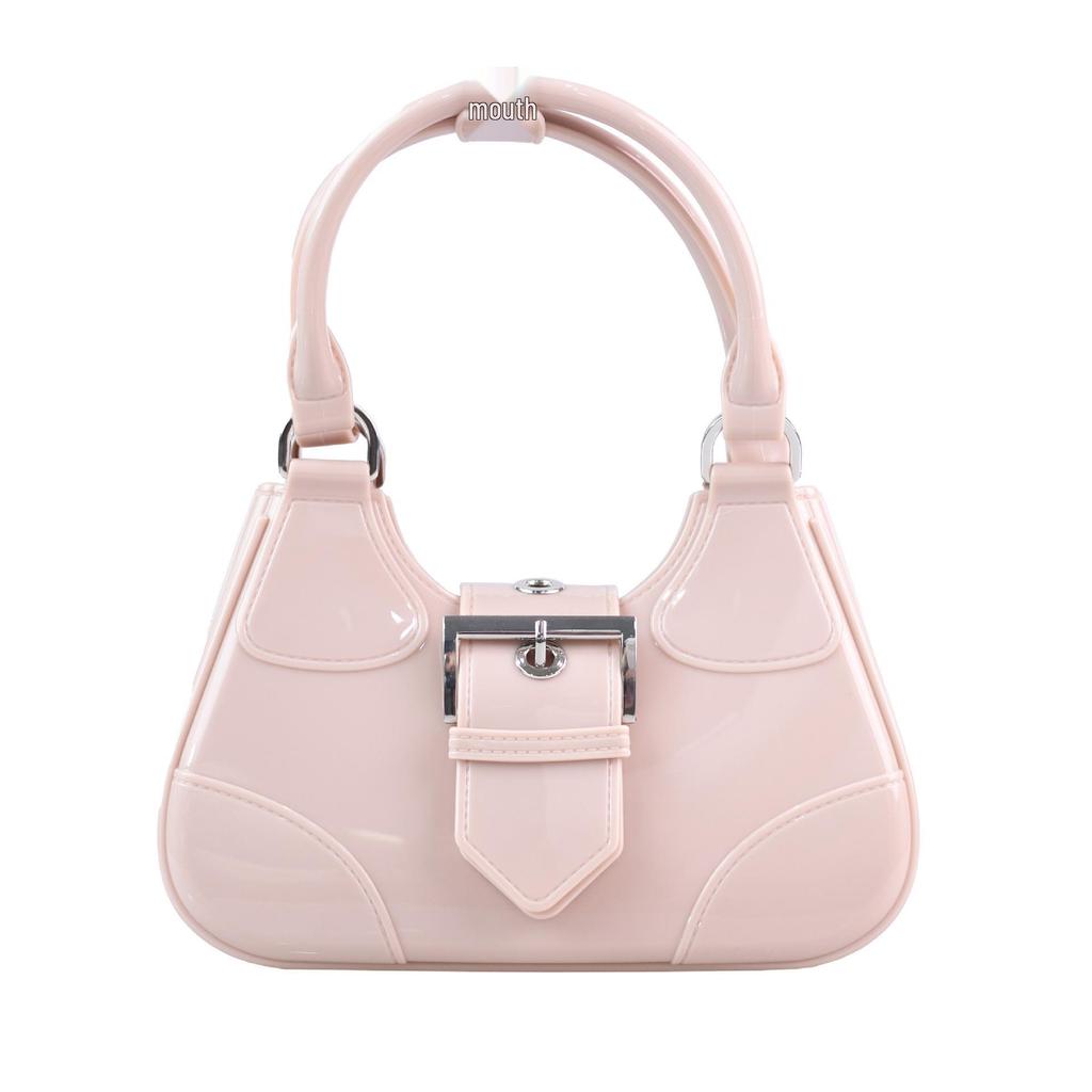 Gespleißte Halbmond-Schulter-Crossbody-Tasche, Damenhandtasche im europäischen und amerikanischen Stil, Motorrad-Achseltasche für Spicy Girl mit Gürtelschnalle