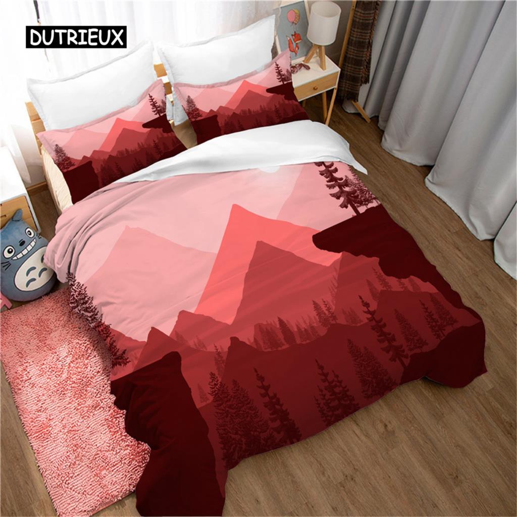 Bettbezug-Set mit Bergmotiv, Wald und helles Mondlicht, Elchlandschaft, Bergbettwäsche-Set, Kingsize, weicher Bettbezug aus Polyester