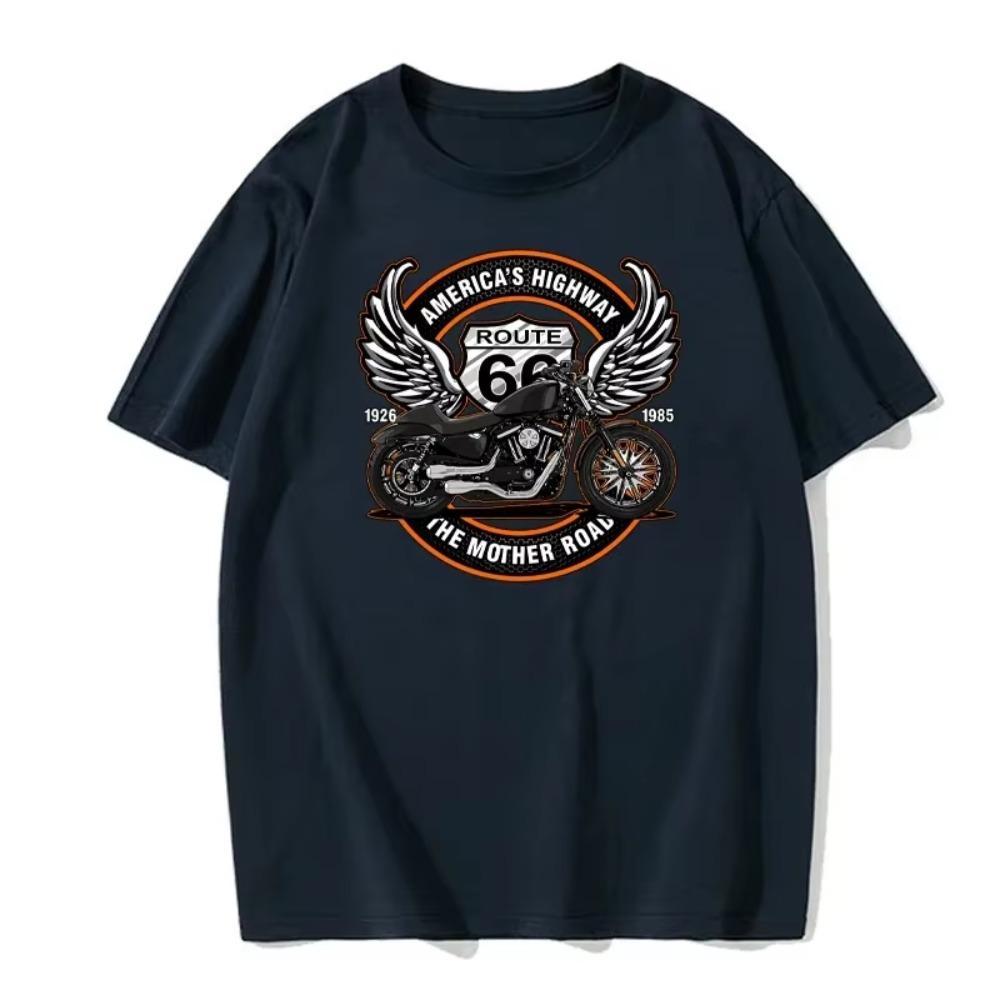 Men Round Collar 100% Cotton T Shirt Route 66 Mother Road Oldschool Tee Shirt European Code Tops Americas Highway T-Shirts