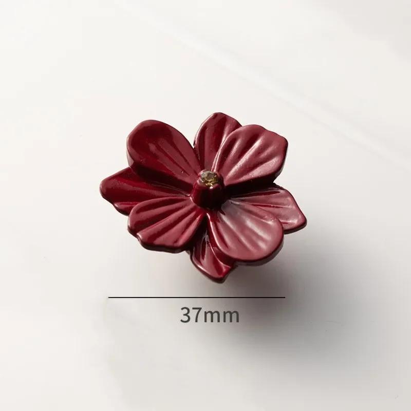 2pc Colorful Flowers Kitchen Cabinet Door Handle, Bedroom Wardrobe Knob, Children's Room Furniture Decoration Handle,Black Pink