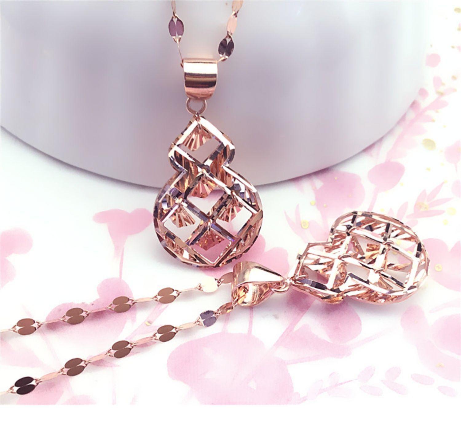 Exquisite Russian 585 Purple Gold Color Gold Smart And Shiny Gourd Exquisite Trend Plated Rose Gold Pendant Necklace