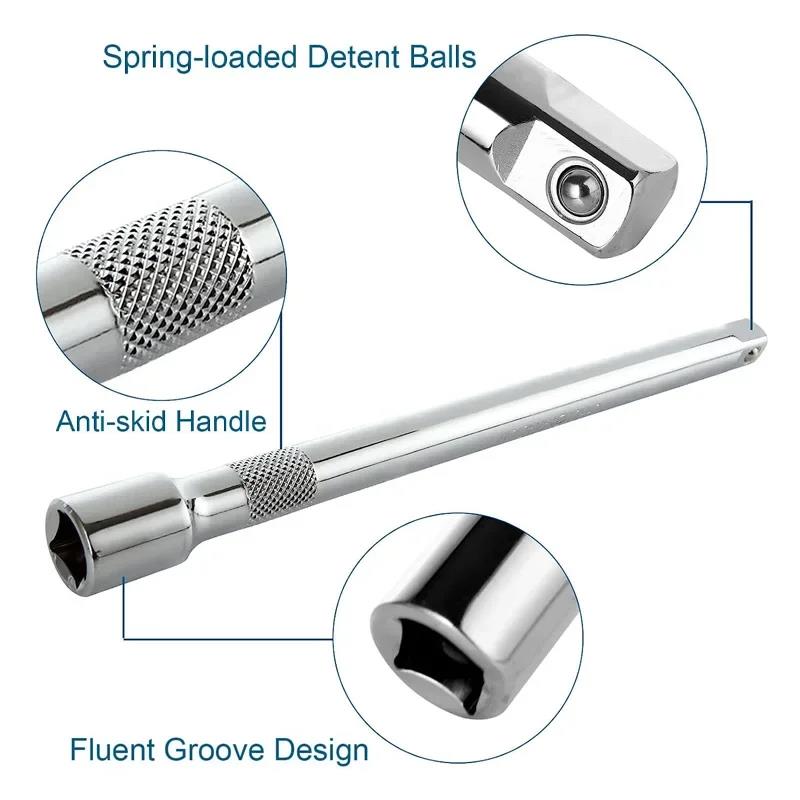 Socket Ratchet Wrench Extension Bar 1/4" 3/8" 1/2" 50/75/100/125/150/250mm Long Bar Steering Sleeve Connecting Rod Accessories