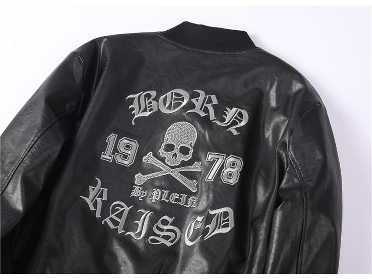 Pánská kožená bunda Philipp Plein se stojáčkem a lebkou - Podzimní/Zimní kolekce