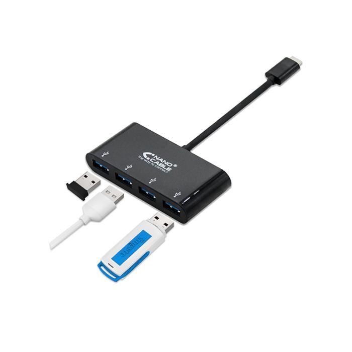Nanocable 10.16.4401-BK, USB 2.0, USB 3.0 (3.1 Gen 1) Type-C, 0,1 M, USB, Noir, 180 Mm