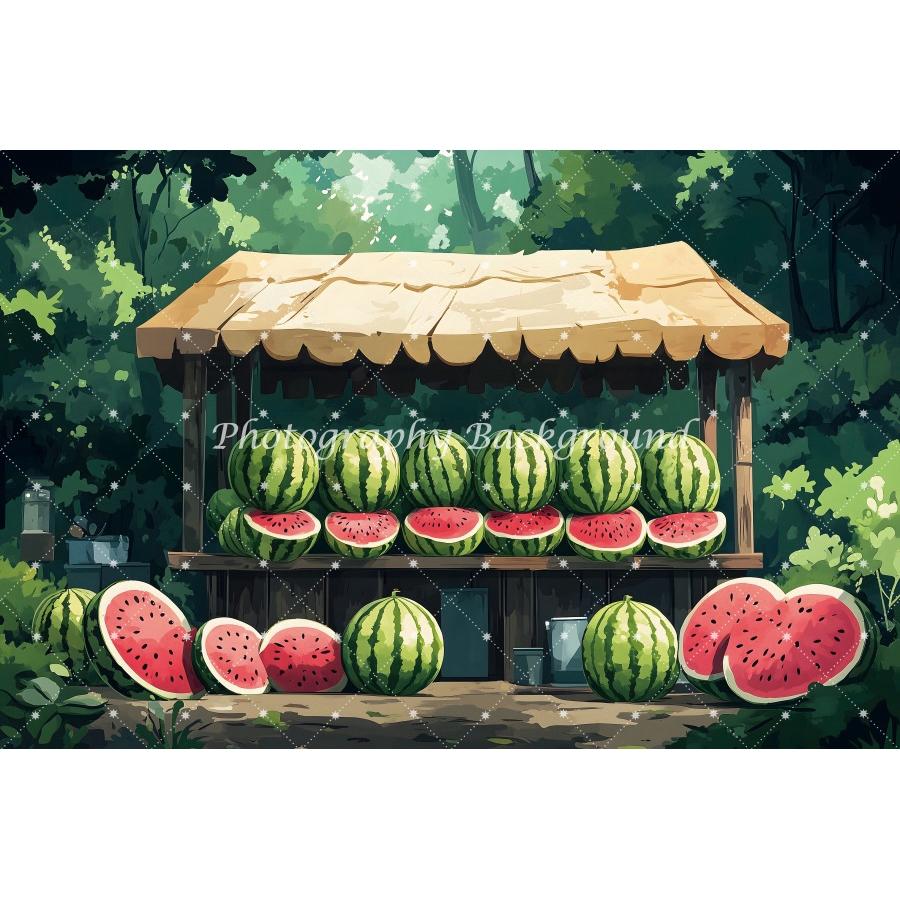 Fruit Cart Garden Photography Background Watermelon Strawberry For Summer Kids Portrait Baby Shower Party Backdrop Decoration
