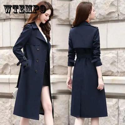 Futter-Trenchcoat für Damen, mittellang, drapierter Frühlings- und Herbstmantel, langer Overknee-Mantel für Damen