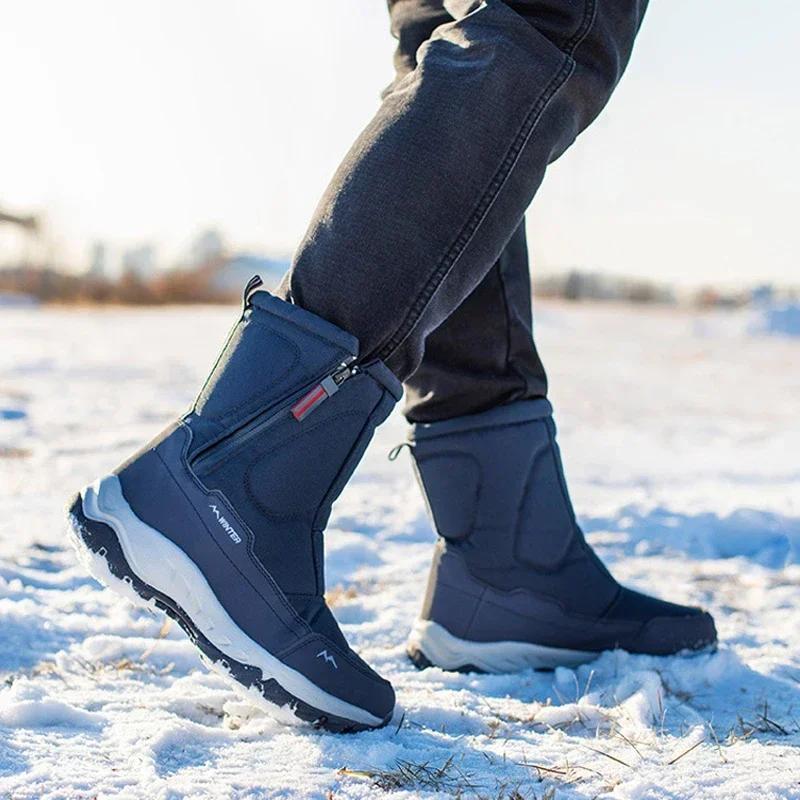 Large Size Winter Men's Boots Warm Plush Ankle Boots Sweat Wicking High-Top Warm Snow Boots Outdoor Sneakers Winter Men's Shoes