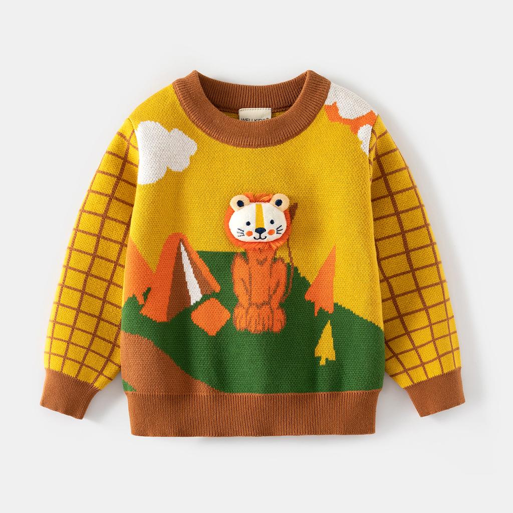 Boys Cartoon Knit Sweater Pullover Long Sleeve Casual Fashion Top Clothing for Toddler and Kids