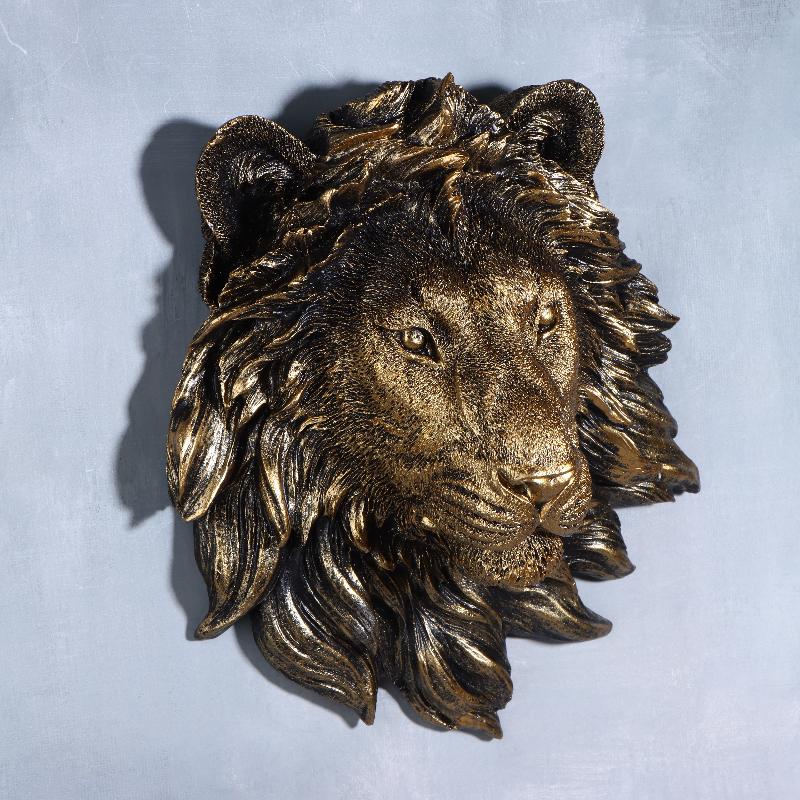 Animal Head Wall Decoration Statues Vintage Resin Lion Head Wall Hanging Decor Bedroom Home Simulation Statue Ornament 1pc