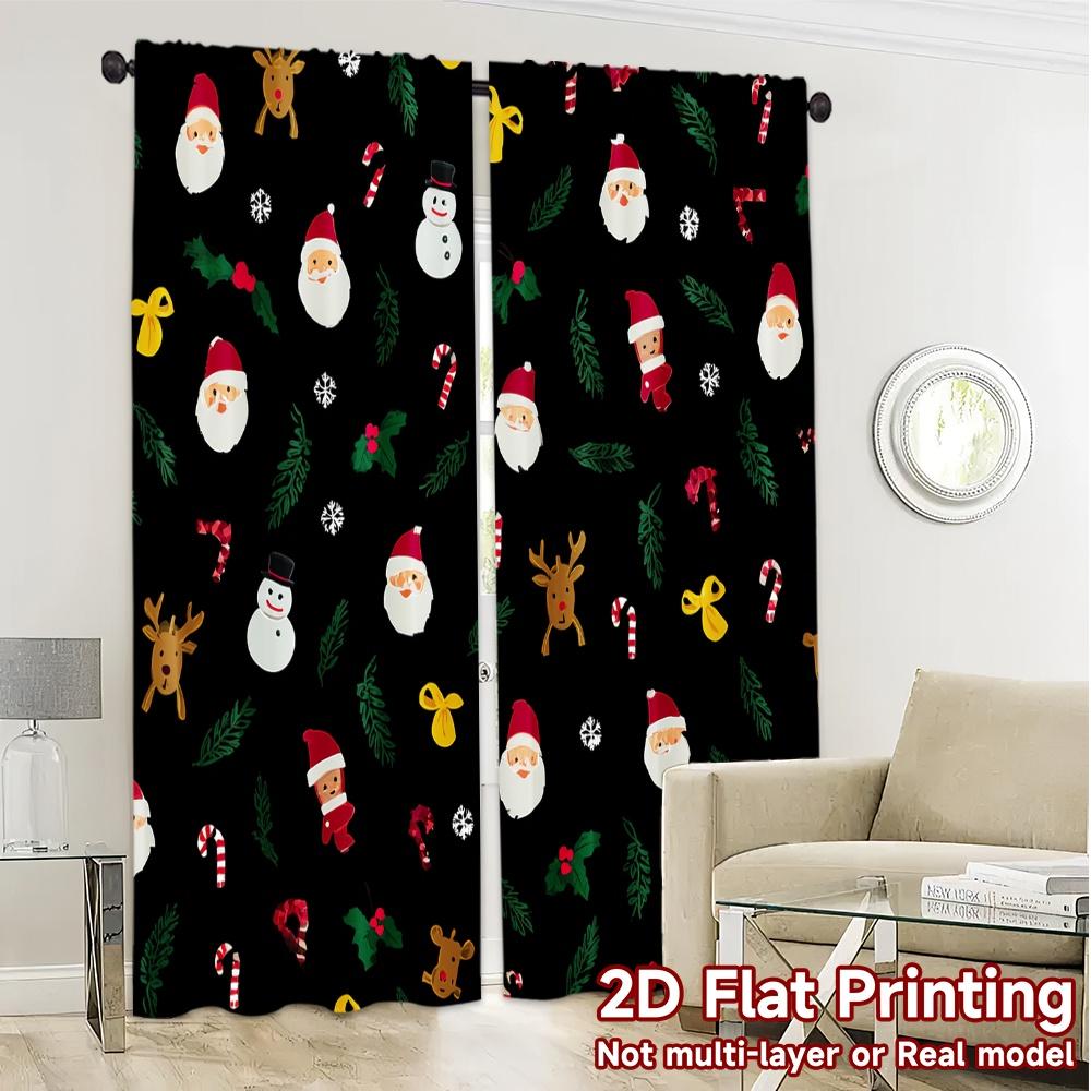 2pcs,Curtains Christmas Cartoon Modern Modern Curtains Yarn Curtains Thermal Insulation, and Room Darkening Functions Decorative
