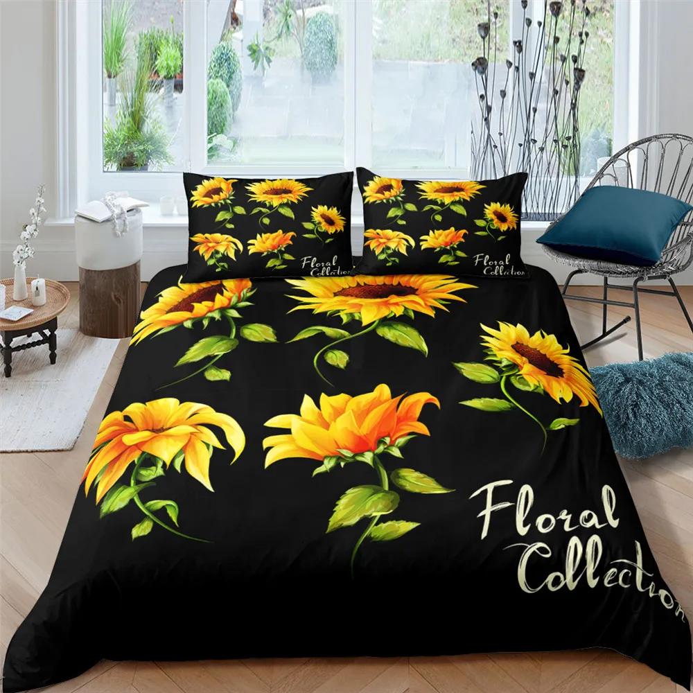 Sunflower Rainbow Duvet Cover Yellow Flowers for Children Girl Women Floral Colorful Polyester Quilt Cover Bedroom Decorations