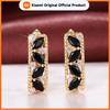 Huitan Black Marquise CZ Hoop Earrings for Women Gold Color Newly Designed Aesthetic Female Accessories Wedding Luxury Jewelry