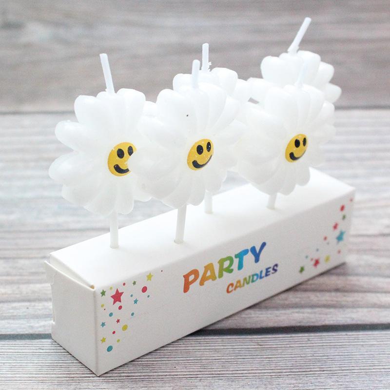 New Korean Style Fresh Little Daisy Yellow Smiling Face Sunflower Flower Birthday Cake Decoration Candle