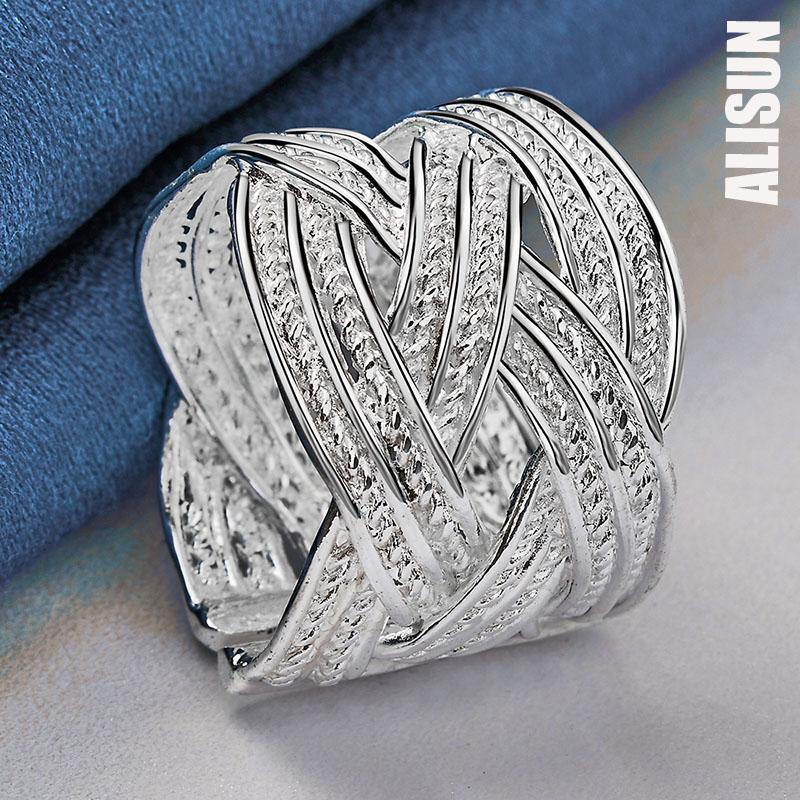 925 Sterling Silver Cross Woven Open Ring Fashion Wedding Jewelry