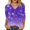 Women's Fashion Casual V-Neck Christmas Print 3/4 Sleeve Top for Holiday Party Wear