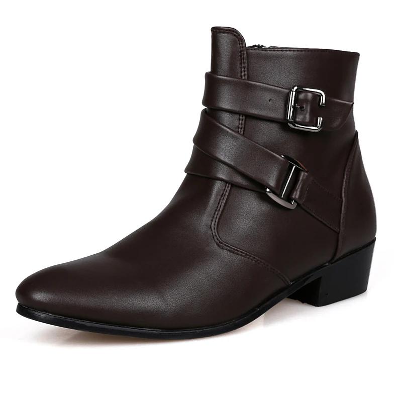 Fashion Spring Simple Style Man White Elegant Shoes Big Size 47 High-top Dress Shoes Men Point Toe Leather High Heel Shoes for Men Boots