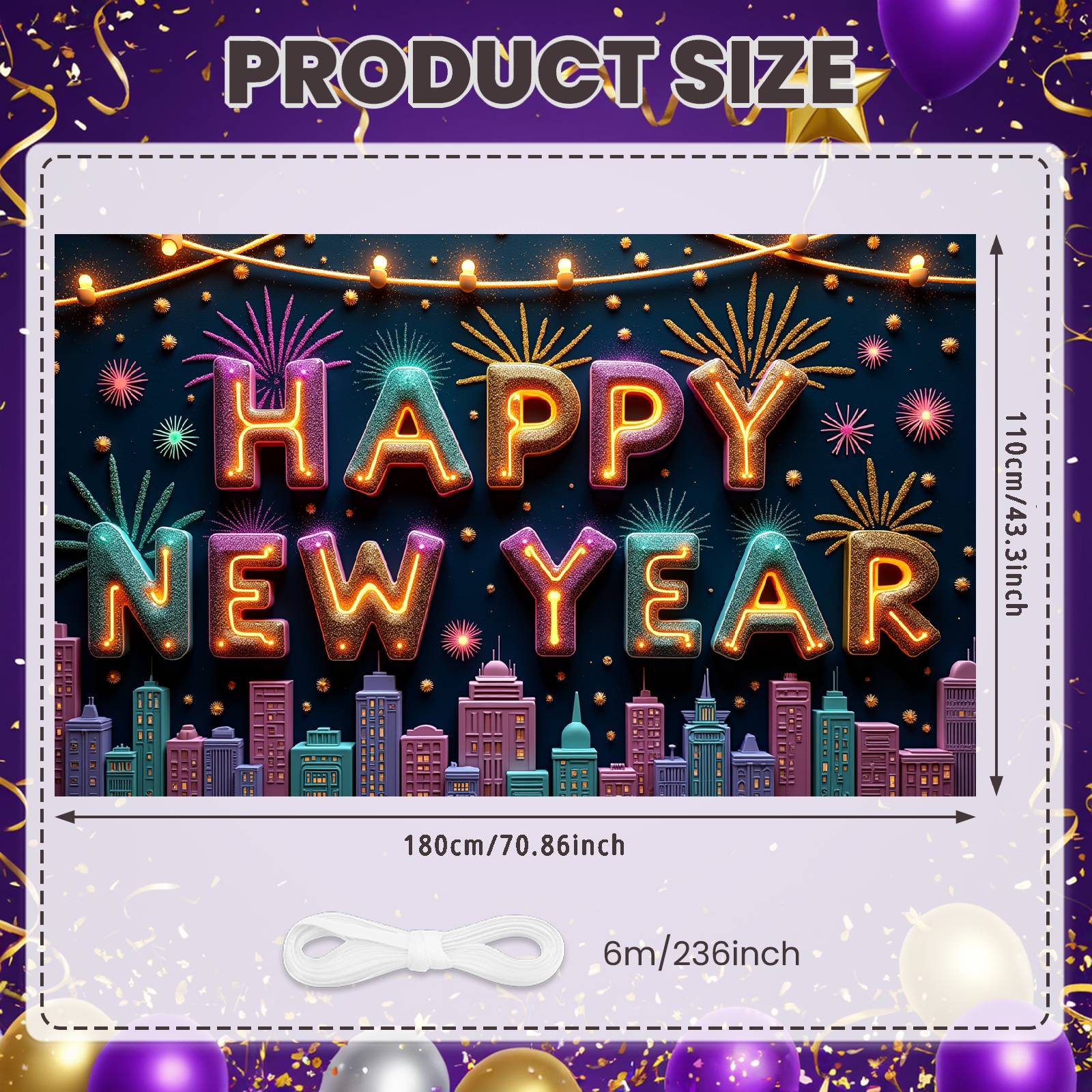 New Year Display Sparkling Happy New Year Banner New Year Decor Glittery Festive Backdrop For Indoor Decoration Night Party Home