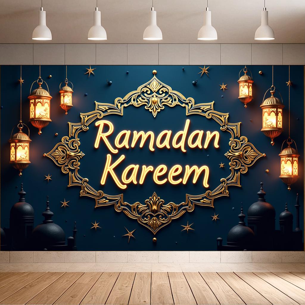 Ramadan Kareem Banner Mosque Lanterns Festive Welcome Backdrop Ramadan Mubarak Party Home Decor Photography Props Background