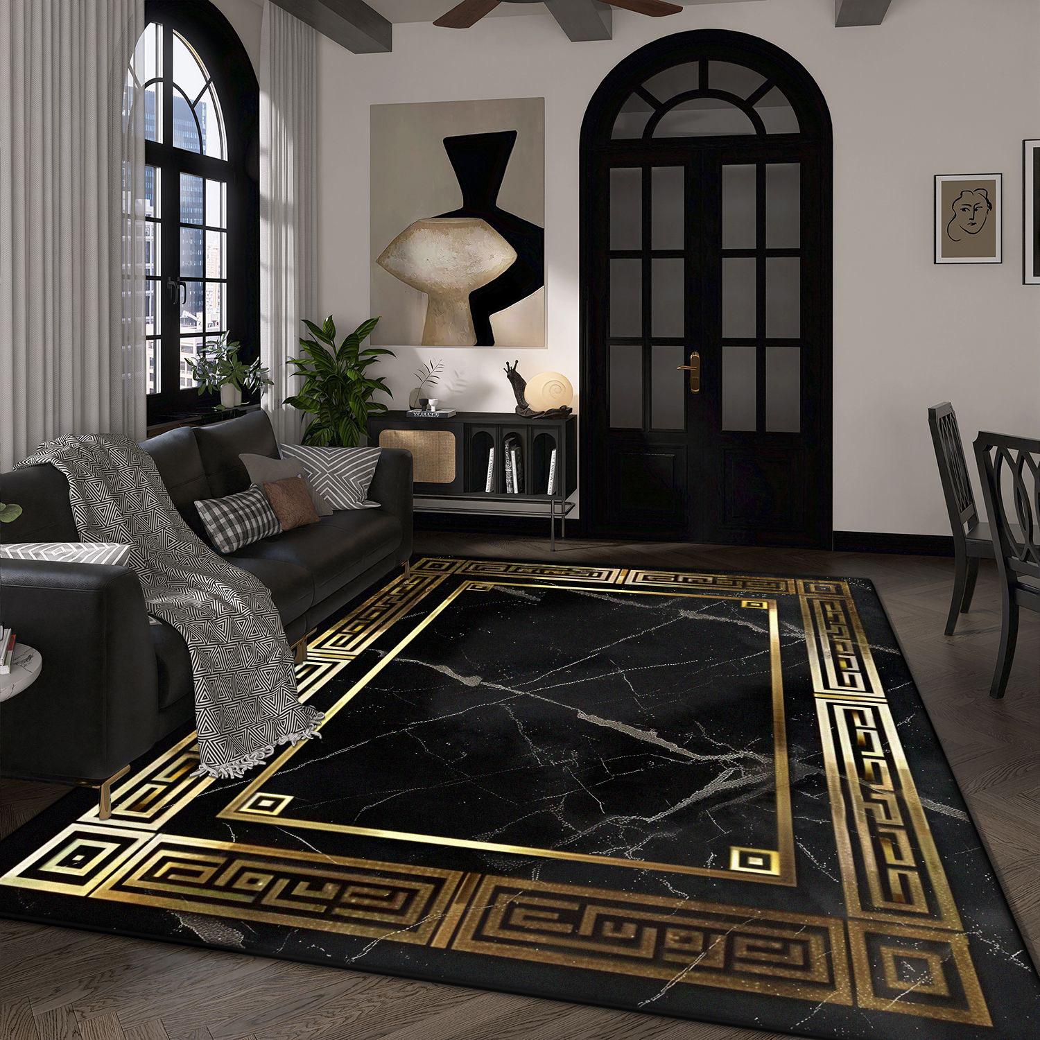 

Большой размер Роскошный ковер Черное золото для гостиной Скандинавский диван Спальня Украшение Прикроватный коврик Нескользящий Моющийся Коврик для пола Лаунж 60*90cm