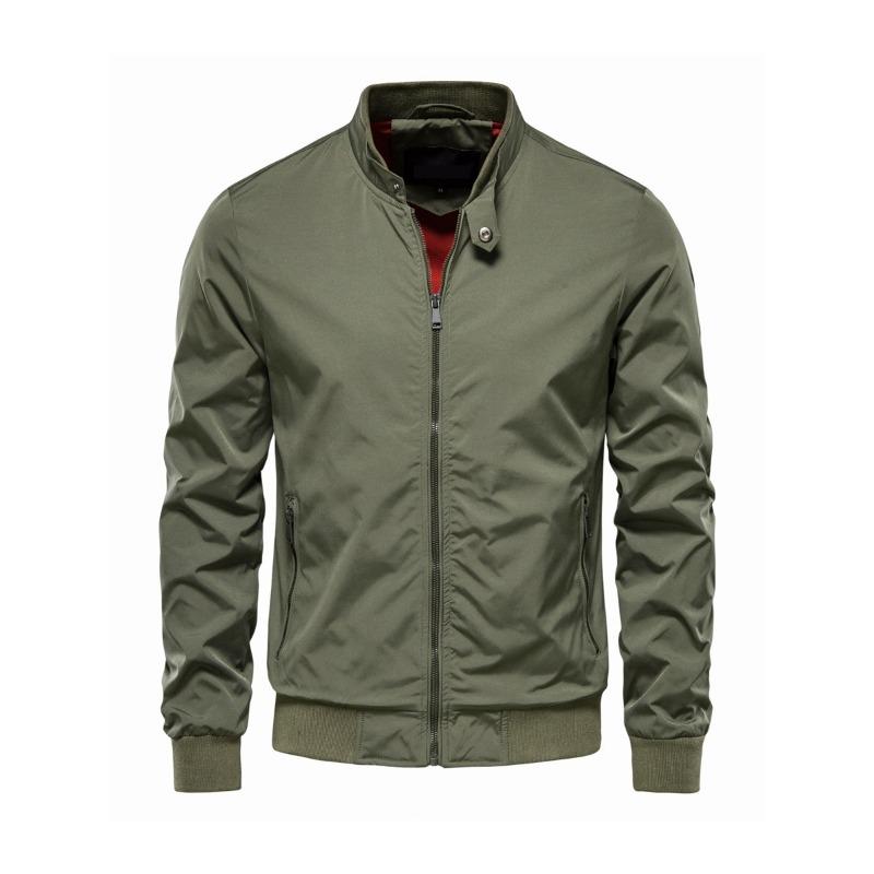Men's Black Waterproof Bomber Jacket Stand Collar Zipper Casual Outerwear