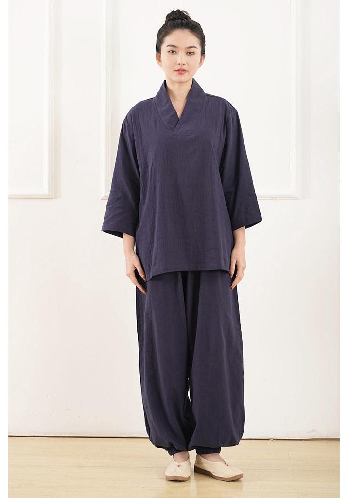Unisexowy Zestaw Szat do Medytacji Zen: Siedmiorękawowy Hanfu z Bambusa, Bawełny i Lnu do Jogi i Medytacji.